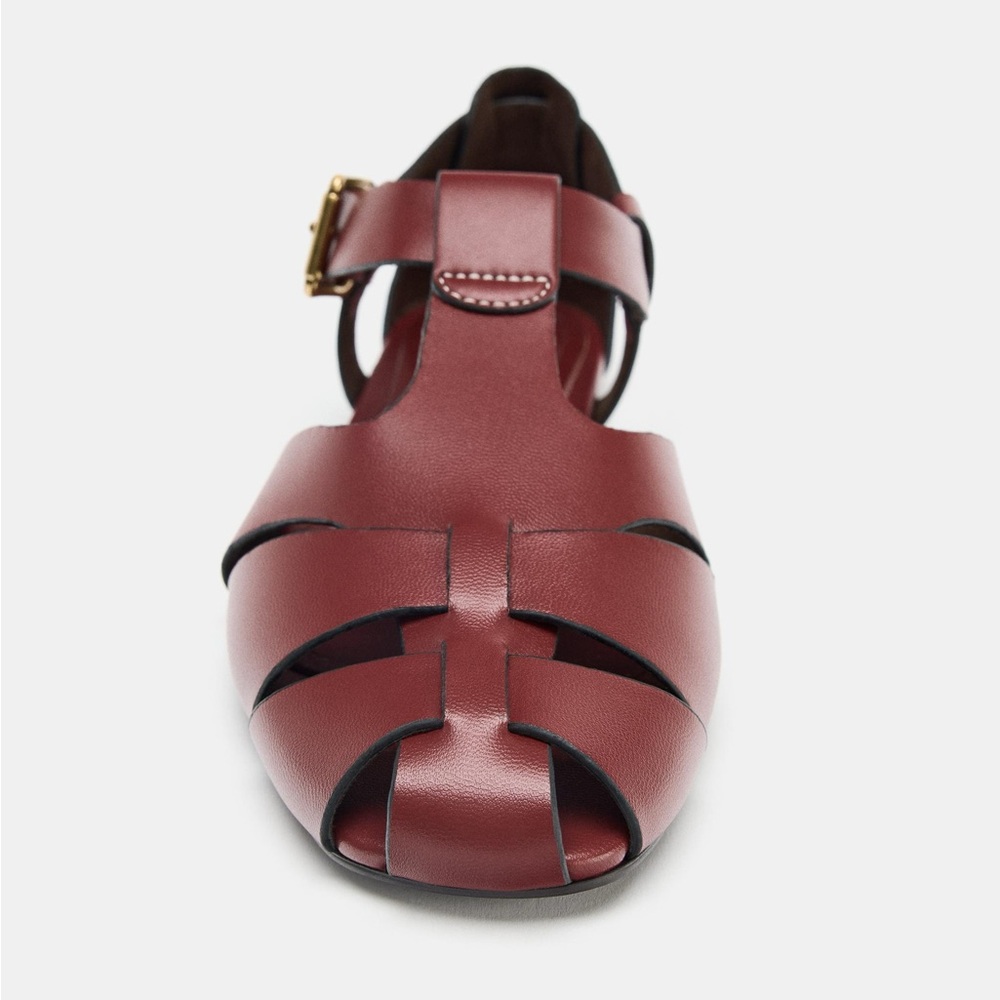 Zara Women's Flat Fisherman Leather Sandals Red NWT - Picture 3 of 5